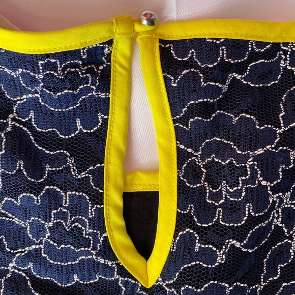 Banana Republic Tank Top Lace Floral Blue Yellow Layered Size 0 Eyelet Keyhole - Picture 7 of 8